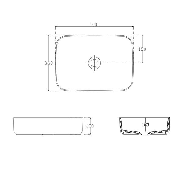Baltas keraminis praustuvas Sapho Infinity Rectangle, 50 x 36 cm-image-3