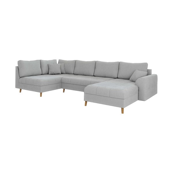 Iš kordinio velveto kampinė sofa šviesiai pilkos spalvos (su dešiniuoju kampu/„U“ formos) Ariella – Ropez