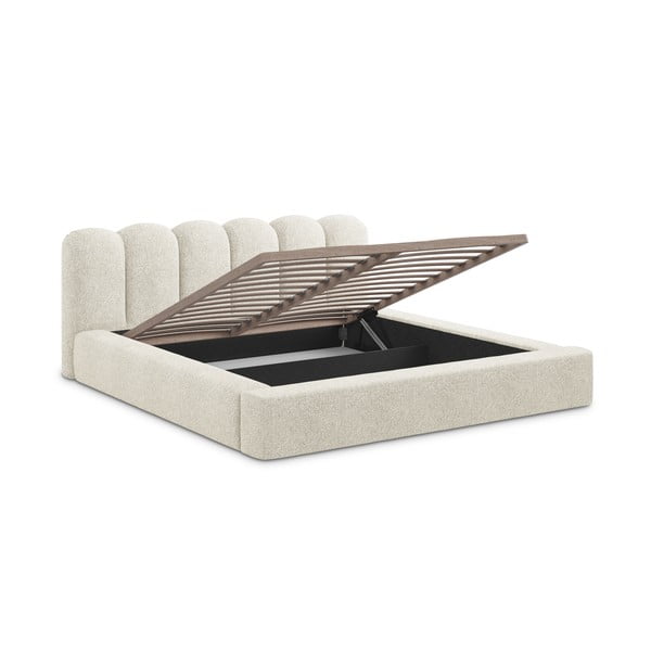 Smėlio spalvos dvigulė lova audiniu dengta su sandėliavimo vieta su lovos grotelėmis 140x200 cm Mano – Makamii-image-3
