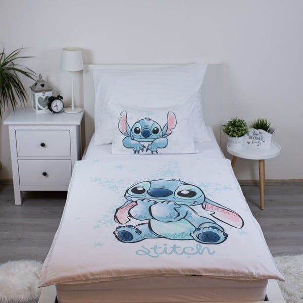 Baltos spalvos iš medvilnės vaikiška patalynė vaikiškai lovai 100x135 cm Lilo and Stitch "White Star" – Jerry Fabrics-image-1