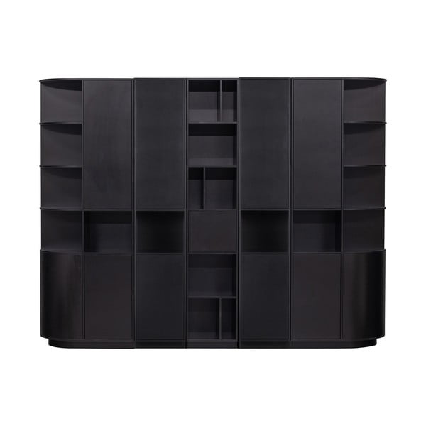 Iš pušies masyvo modulinė knygų spinta juodos spalvos 276x210 cm Finca – WOOOD