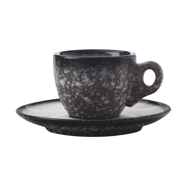 Juodas keramikinis puodelis su lėkšte Maxwell & Williams Caviar Granite, 80 ml