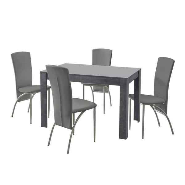 4 pilkų valgomojo stalų ir 4 pilkų valgomojo kėdžių rinkinys "Støraa Lori Nevada Slate Light Grey