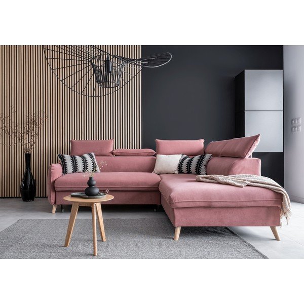 Sulankstoma kampinė sofa iš velveto šviesiai rožinės spalvos (su dešiniuoju kampu) Sweet Harmony – Miuform-image-1