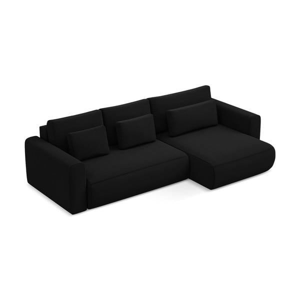 Juodos spalvos iš velveto sulankstoma/su sandėliavimo vieta kampinė sofa (su dešiniuoju kampu/su gultu) Kapua – Makamii-image-4