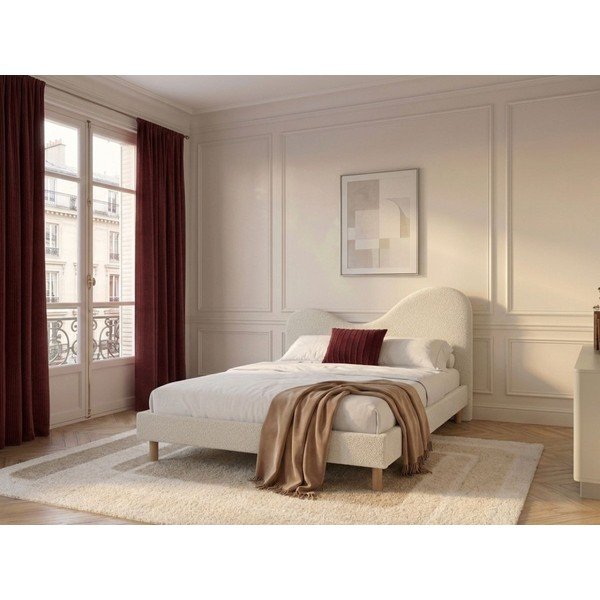 Baltos spalvos iš audinio dvigulė lova audiniu dengta su lovos grotelėmis 180x200 cm Celina – Bobochic Paris-image-1