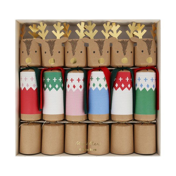 Kalėdiniai krekeriai 6 vnt. Reindeers in Jumpers – Meri Meri