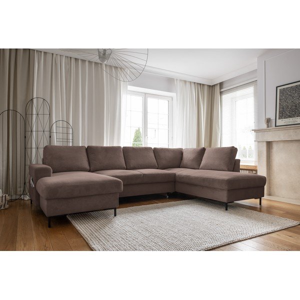 Iš kordinio velveto sulankstoma kampinė sofa rudos spalvos (su dešiniuoju kampu) Lofty Lilly – Miuform-image-3