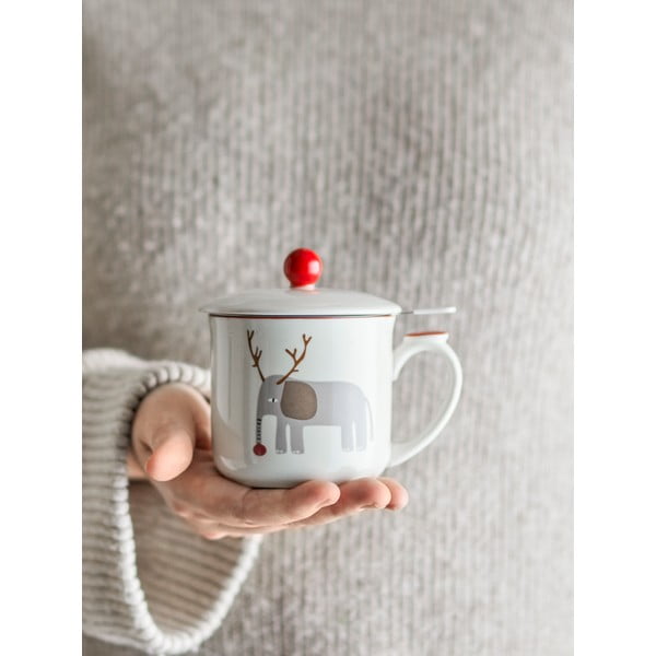 Kreminės spalvos iš akmens masės su koštuvu puodelis su Kalėdų motyvu 300 ml Valentin – Bloomingville-image-2