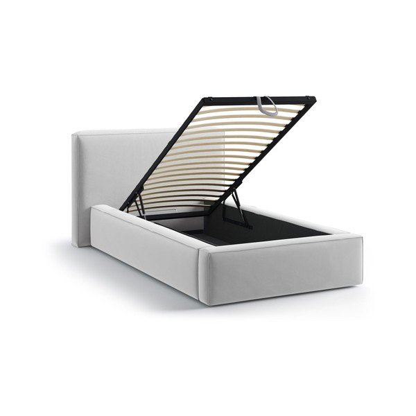 Sidabrinės spalvos viengulė lova audiniu dengta su sandėliavimo vieta su lovos grotelėmis 90x200 cm Jodie – Micadoni -image-1