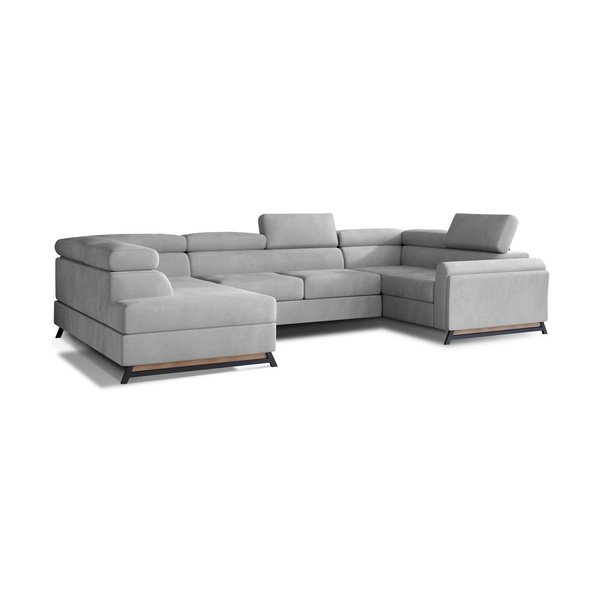 Šviesiai pilkos spalvos iš velveto sulankstoma/su sandėliavimo vieta kampinė sofa (su kairiuoju kampu/„U“ formos) Escada – ELTAP