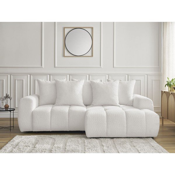 Baltos spalvos sulankstoma/su sandėliavimo vieta kampinė sofa iš boucle (su dešiniuoju kampu/su gultu) Roxelane – Bobochic Paris-image-1
