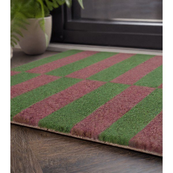 Iš kokoso pluošto grindų kilimėlis 40x60 cm Pink & Green Half Stripes – Artsy Doormats-image-3