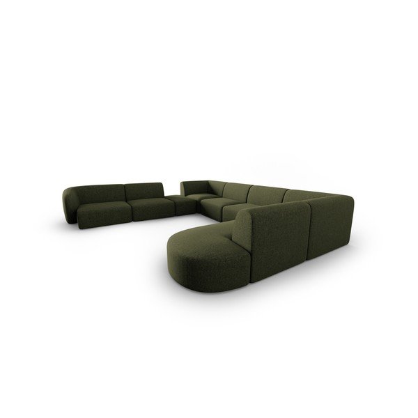 Žalios spalvos iš šenilinio audinio kampinė sofa (su kairiuoju kampu/„U“ formos) Paolo – Milo Casa-image-2