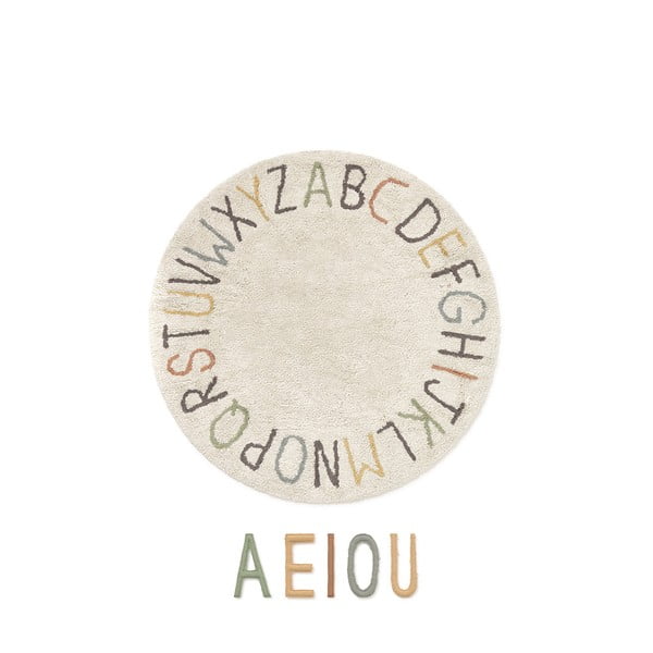 Kreminės spalvos iš medvilnės vaikiškas žaidimų kilimas ø120 cm ABC Color and Letters – Lorena Canals