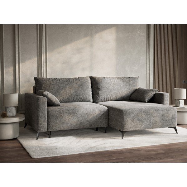 Pilkos spalvos sulankstoma/su sandėliavimo vieta kampinė sofa iš šenilinio audinio (su dešiniuoju kampu/su gultu) Leon – Maison de Rêve-image-4