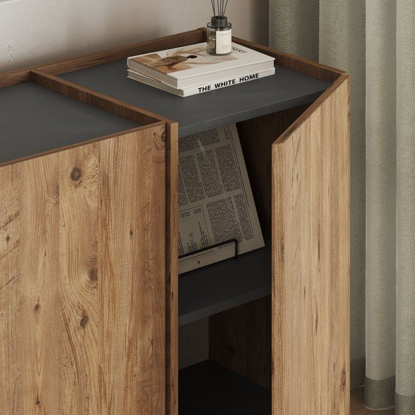 Natūralios spalvos šoninė spintelė iš pušies su anga laidams 180x80x45 cm Dorma – Kalune Design-image-4