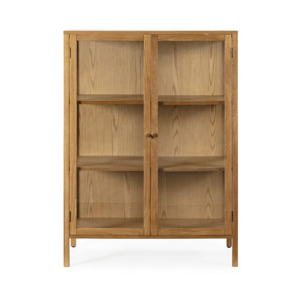 Natūralios spalvos vitrina iš ąžuolo 90x126x40 cm Ceci – MOME