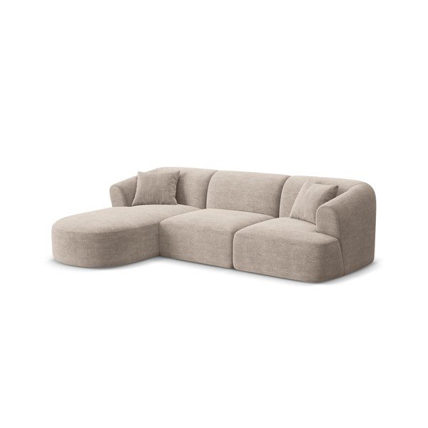 Šviesiai rudos spalvos kampinė sofa iš kordinio velveto (su kairiuoju kampu/su gultu) Campi – Cosmopolitan Design-image-1