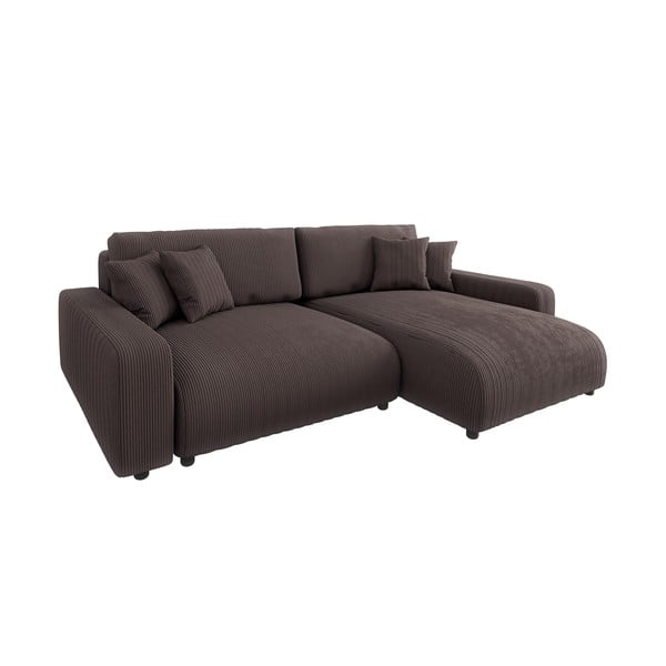 Iš kordinio velveto sulankstoma kampinė sofa rudos spalvos (kintama) Sara – Ropez