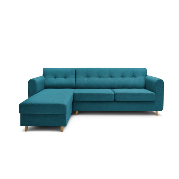 Tamsiai turkio mėlyna "Bobochic Paris Athenais" kampinė sofa-lova, kairysis kampas