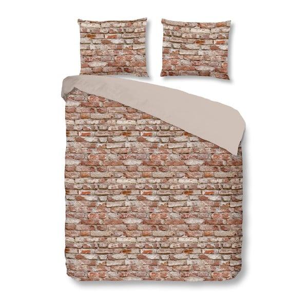 Ruda medvilninė dvigulė paklodė "Good Morning Brick", 200 x 200 cm