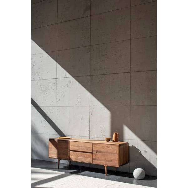 Rudos spalvos iš riešutmedžio masyvo TV spintelė 180x65x45 cm Fawn – Gazzda-image-4