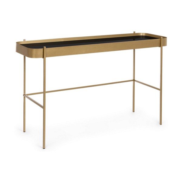 Auksinės spalvos konsolinis staliukas su stikliniu stalviršiu 43x120,5 cm Rashida – Bizzotto