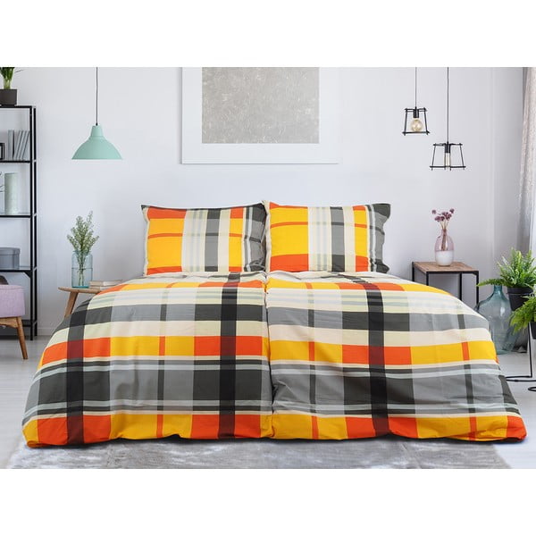 Oranžinės spalvos iš banguotos tekstūros viengulė patalynė 140x200 cm Orabge Kube – B.E.S.