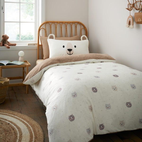 Rudos spalvos/kreminės spalvos iš mikropliušo viengulė vaikiška patalynė 135x200 cm Cosy Bear – Catherine Lansfield-image-1