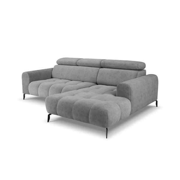 Pilkos spalvos reguliuojama kampinė sofa aksominiu paviršiumi Milo Casa Nico, dešinysis kampas-image-3