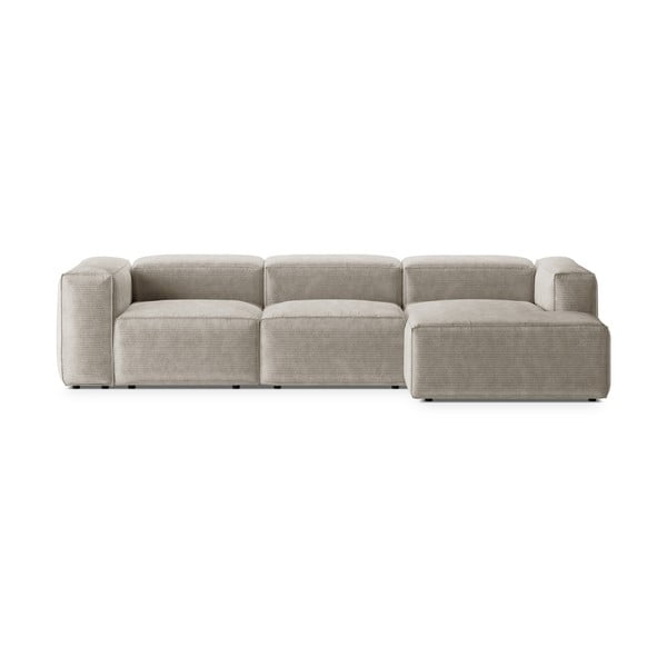 Smėlio spalvos iš kordinio velveto kampinė sofa (su dešiniuoju kampu/su gultu) Bergamo – Cosmopolitan Design