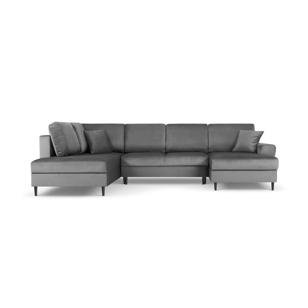 Šviesiai pilkos spalvos iš velveto sulankstoma/su sandėliavimo vieta kampinė sofa (su kairiuoju kampu/„U“ formos) Kyoto – Cosmopolitan Design