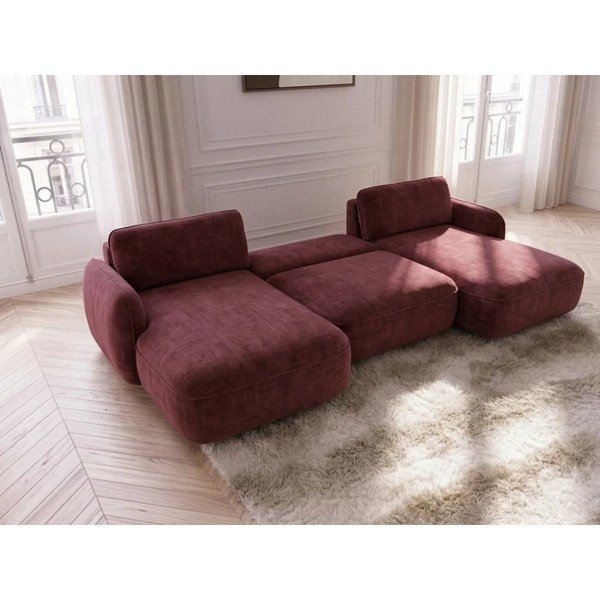 Raudonos spalvos sulankstoma/su sandėliavimo vieta kampinė sofa iš velveto („U“ formos) Celeste – Bobochic Paris-image-3