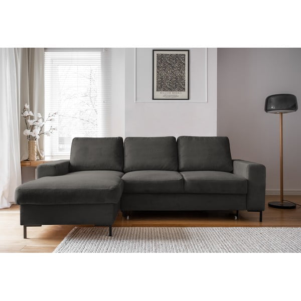 Iš kordinio velveto sulankstoma kampinė sofa tamsiai pilkos spalvos (su kairiuoju kampu) Lofty Lilly – Miuform-image-1