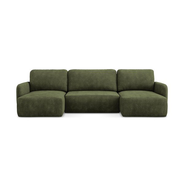 Žalios spalvos iš šenilinio audinio sulankstoma/su sandėliavimo vieta kampinė sofa („U“ formos) Lilo – Makamii