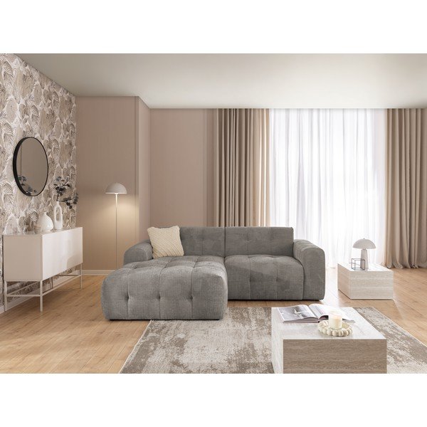 Pilkos spalvos kampinė sofa (su kairiuoju kampu/su gultu) Melva – Ropez-image-1
