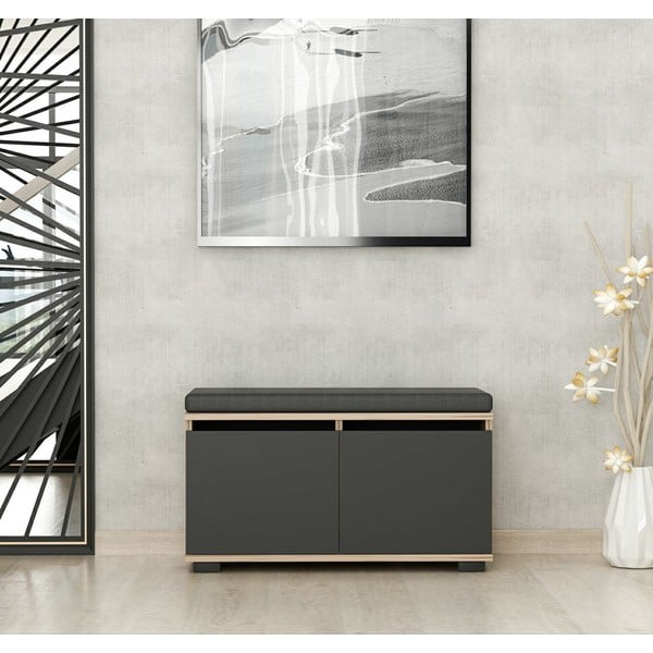 Spintelė batams juodos spalvos/natūralios spalvos su suoliuku iš riešutmedžio Drago – Kalune Design-image-2