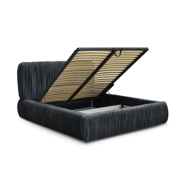 Dvigulė lova šviesiai mėlynos spalvos audiniu dengta su sandėliavimo vieta su lovos grotelėmis 160x200 cm Blair – Bobochic Paris-image-3