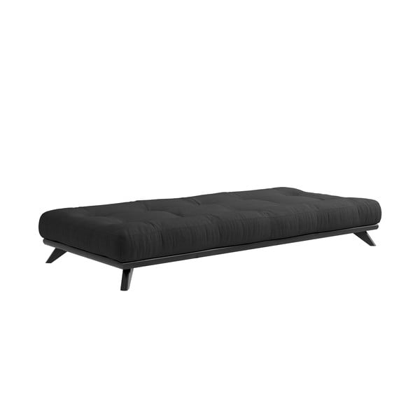 Juodos spalvos pušies masyvo viengulė lova su čiužiniu Karup Design Comfort, 90 x 200 cm
