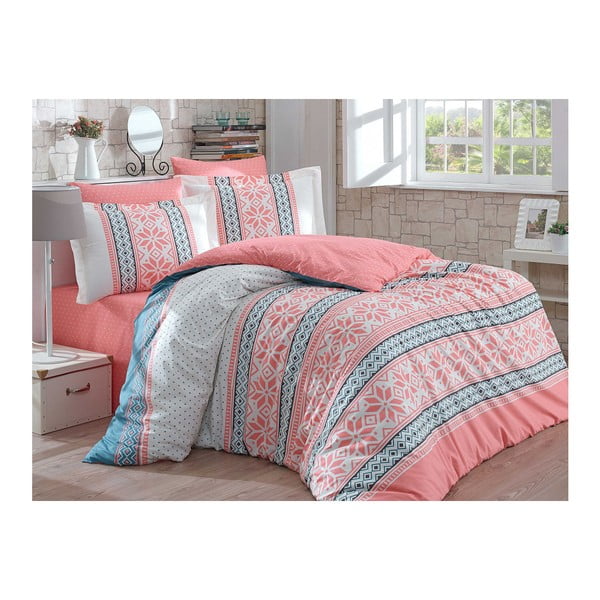 Rožinės spalvos patalynė su paklode viengulėlei lovai "Carla", 160 x 220 cm