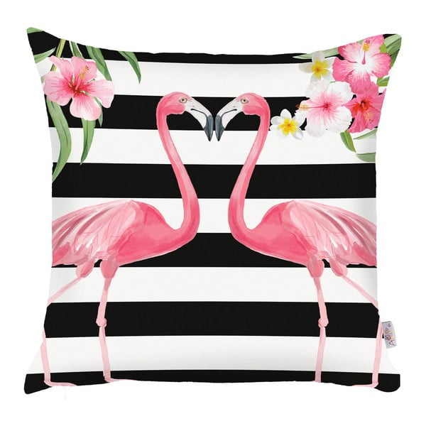 Juodai baltas užvalkalas Mike & Co. NEW YORK Gražūs flamingai, 43 x 43 cm