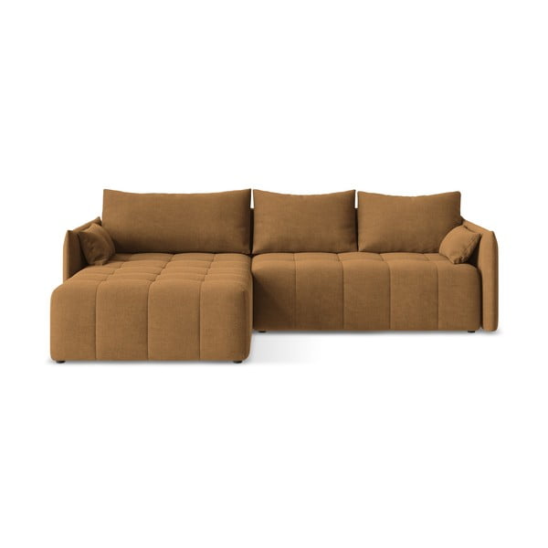 Terakotos spalvos sulankstoma/su sandėliavimo vieta kampinė sofa (su kairiuoju kampu/su gultu) Moku – Makamii