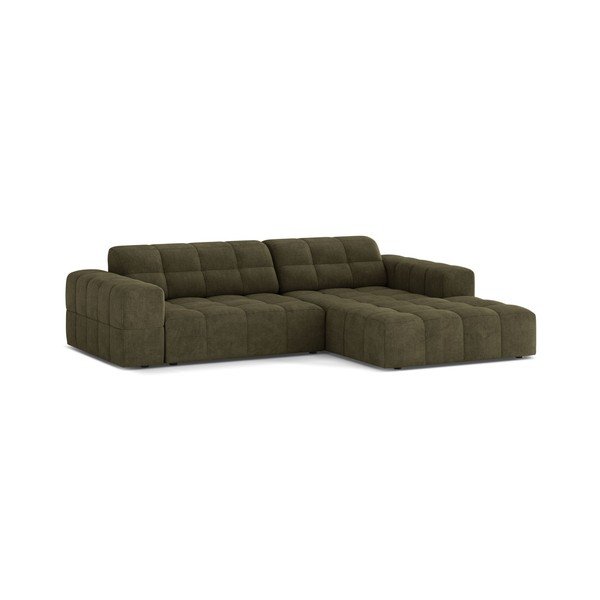 Khaki spalvos kampinė sofa iš šenilinio audinio (su dešiniuoju kampu/su gultu) Chicago – Cosmopolitan Design-image-1