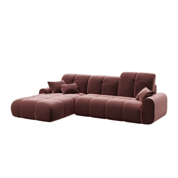 Tamsiai rožinė aksominė kampinė sofa-lova Devichy Tous, kairysis kampas-image-2