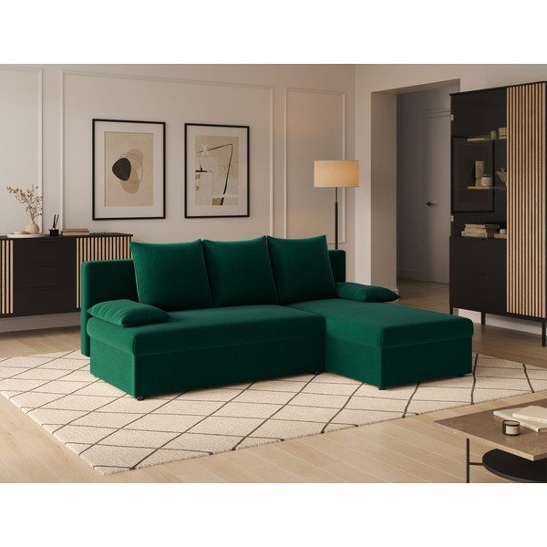 Žalios spalvos sulankstoma/su sandėliavimo vieta kampinė sofa iš velveto Gino – ELTAP-image-2