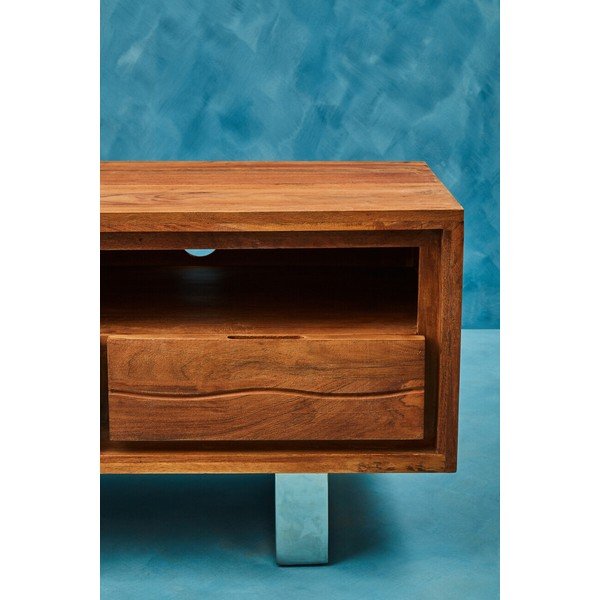 Tamsios natūralios spalvos iš akacijos masyvo TV spintelė 140x52x50 cm Simla – Premier Housewares-image-3