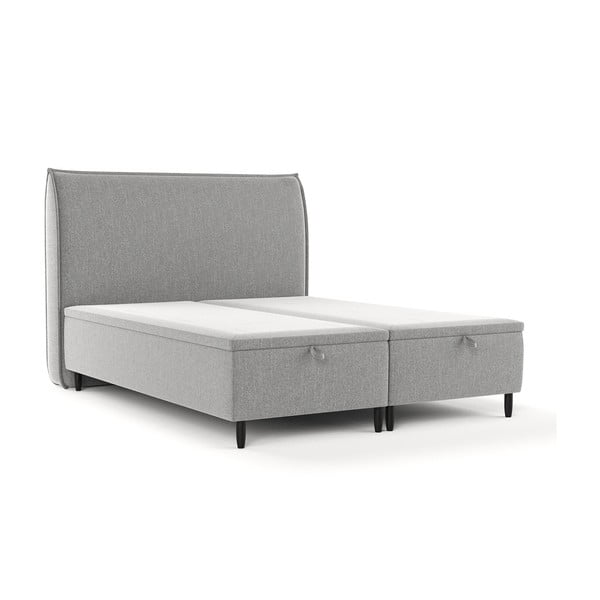 Dvigulė lova šviesiai pilkos spalvos audiniu dengta su sandėliavimo vieta 140x200 cm Pearl – Maison de Rêve