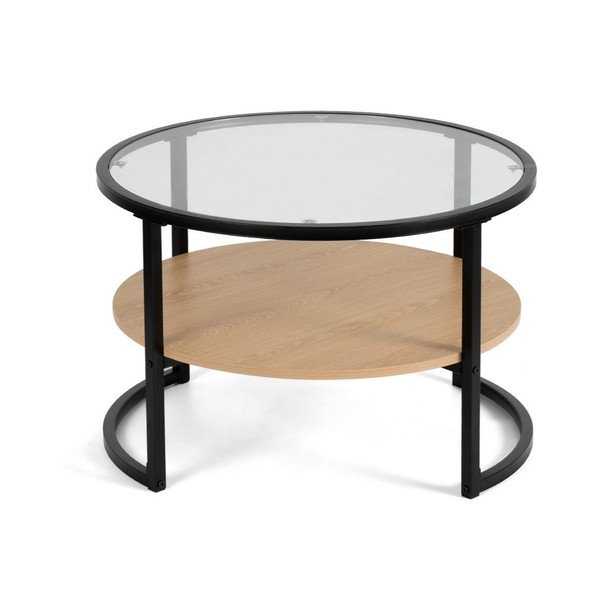 Juodos spalvos/natūralios spalvos apvalios formos kavos staliukas iš ąžuolo ø 68 cm Zanu – Bonami Essentials-image-2