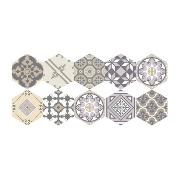 10 atsparių drėgmei grindų lipdukų rinkinys Ambiance Floor Tiles Hexagons Vita, 40 x 90 cm